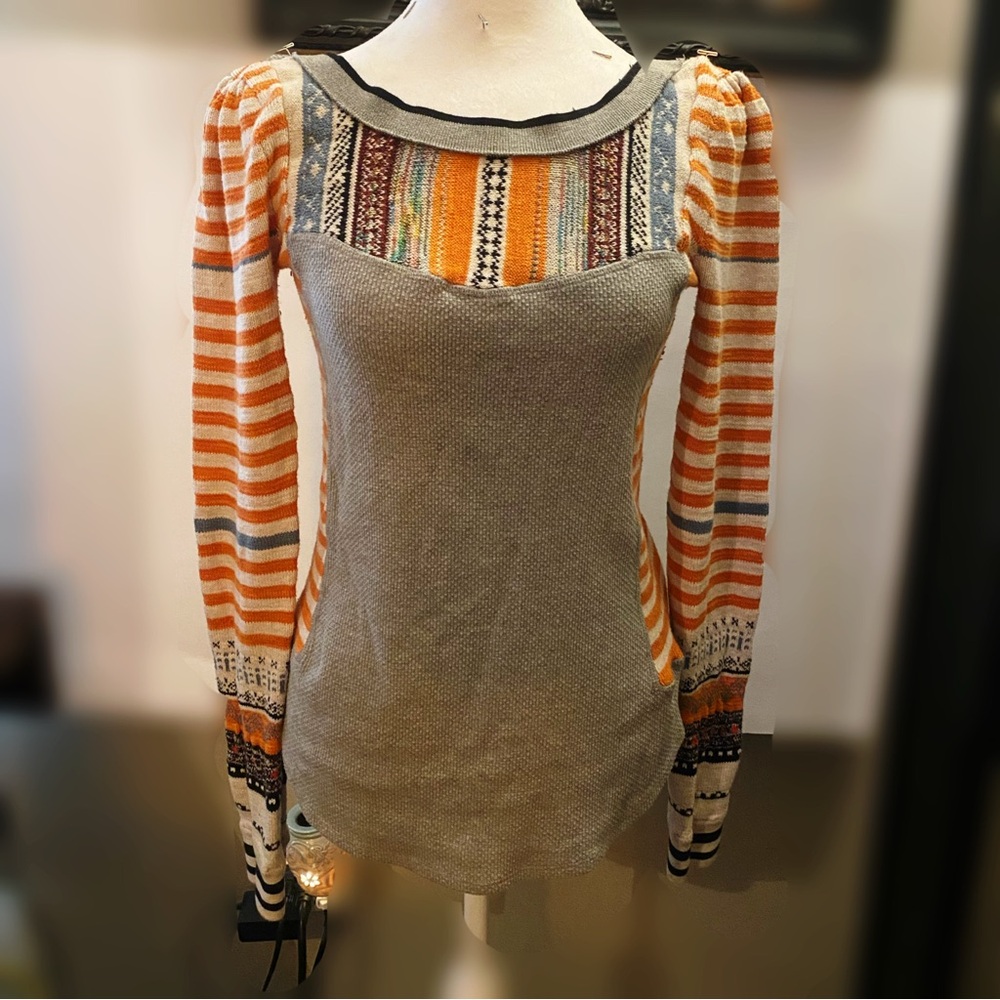 Free People SWEET GAL THERMAL TOP IN GREY COMBO